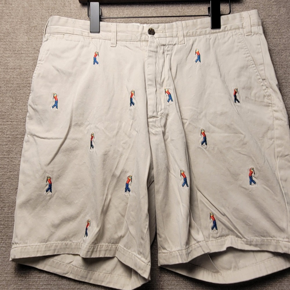 Castaway Golf Shorts Mens 36 Tan Khaki Embroidered Golfer Chino